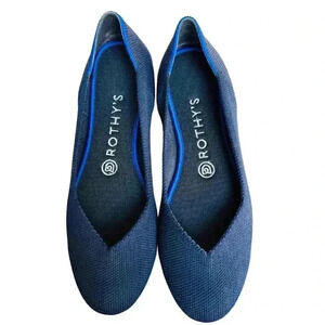 Rothy's The Flat Navy Blue Knit Washable Women's 7.5 Slip On Ballet Style Shoe